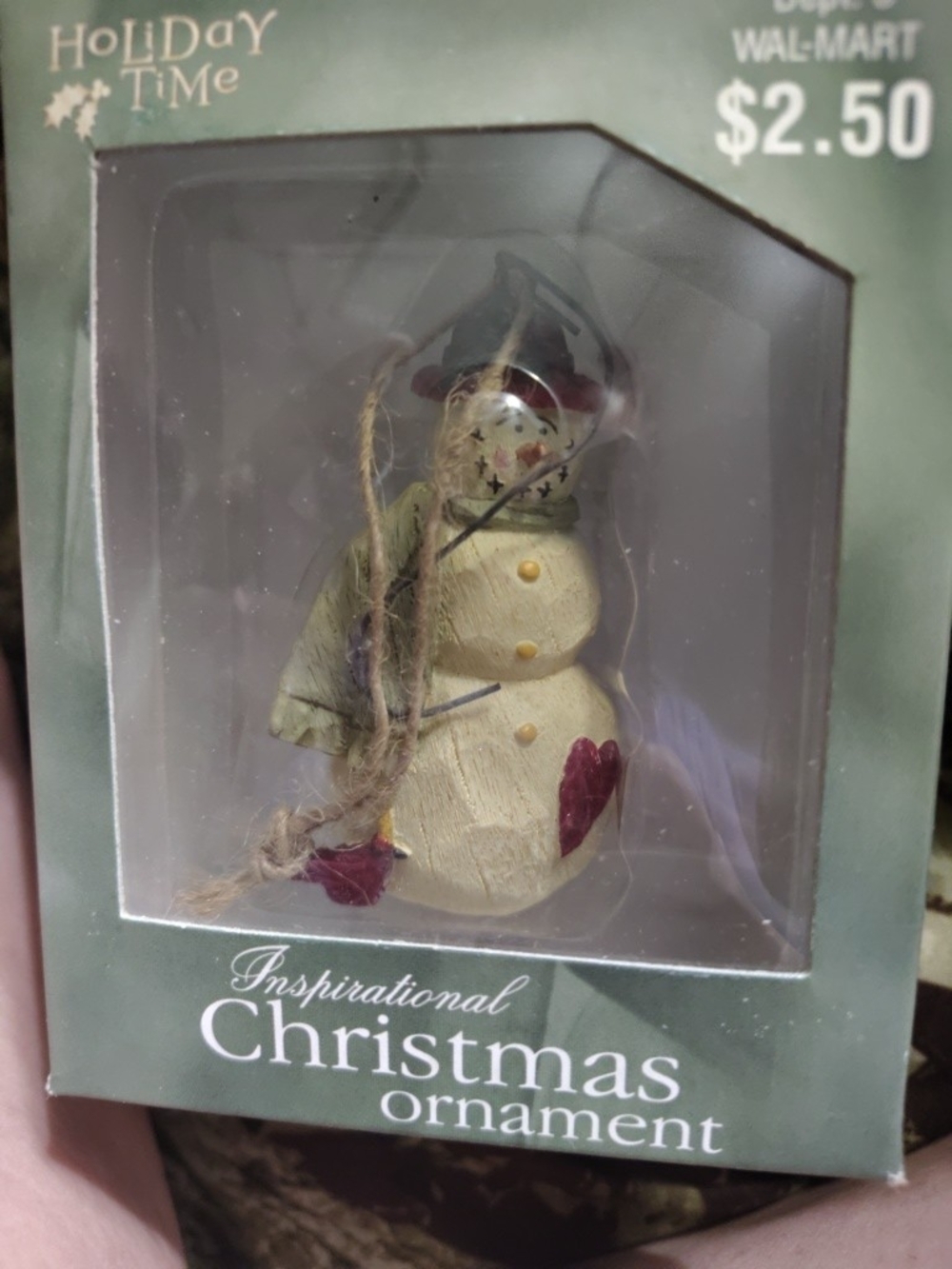 Holiday Time Cream Snowman Ornament with Red Heart Accents